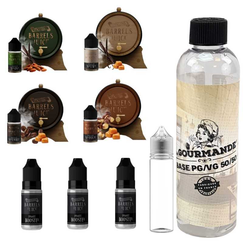 pack diy 230 ml - 4 saveurs avec concentré 30 ml de chez Barrels Juice